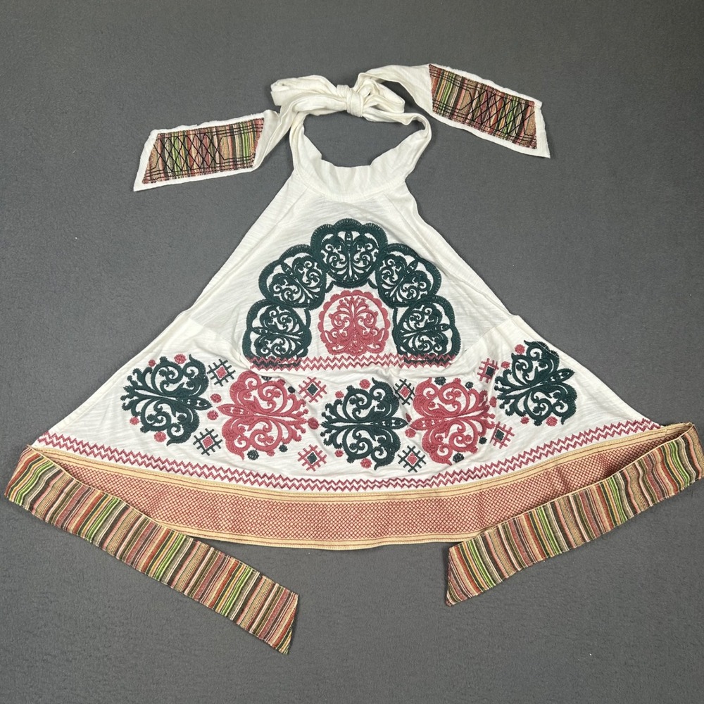 Altar'd State Halter Top Womens Small White Embroidered Boho Festival Cotton